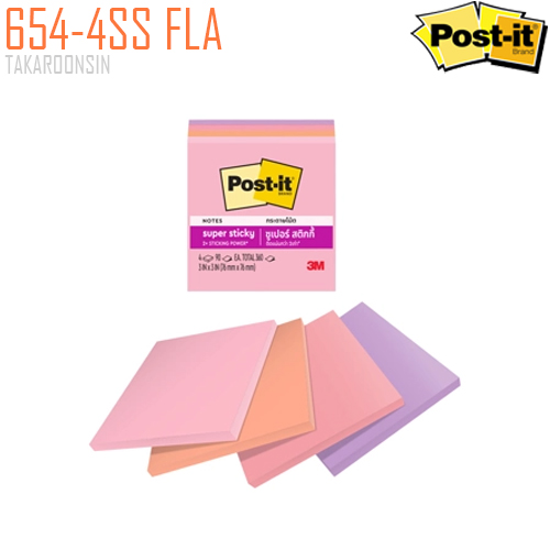 ซูเปอร์สติกกี้โน้ต คละสี โพสต์-อิท 654-4SS FLA 3 x 3 นิ้ว