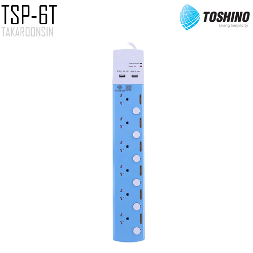 รางปลั๊กไฟ Toshino 6 ช่อง 6 สวิตช์ USB 2 ช่อง รุ่น TSP-6T