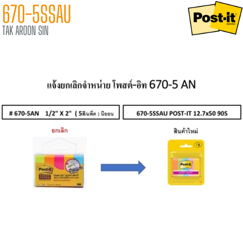 โพสต์-อิท เพจมาร์กเกอร์ 670-5SSAU (1.5x5 ซ.ม.) สีนีออน POST-IT