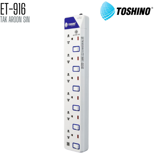 รางปลั๊กไฟ TOSHINO ET-916 6 ช่อง 6 สวิตช์ สายยาว 3 เมตร