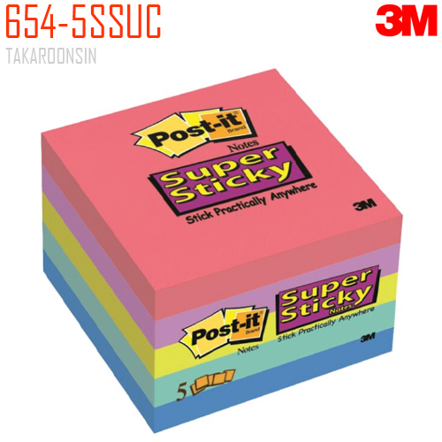 กระดาษโน๊ตหัวกาว คละสี แพ็ค5เล่ม Post-it 654-5SSUC