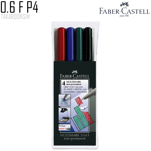 ปากกาเขียนแผ่นใสลบไม่ได้ 0.6 มม.แบบแพ็ค 4 สี Faber-Castell