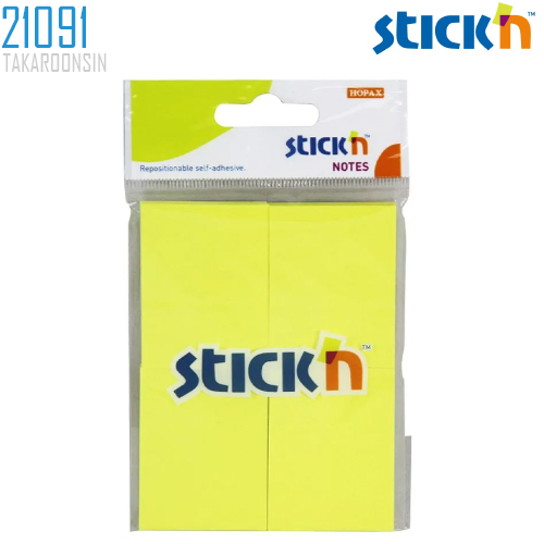 กระดาษโน้ตกาวในตัว ชนิดกาวหัว STICK’N #21091 ขนาด 1.5×2 นิ้ว (1×4) สีเหลืองนีออน