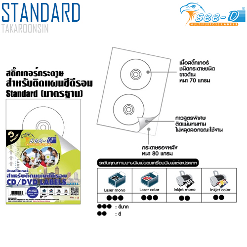 สติ๊กเกอร์กระดาษขาวด้าน SEE-D ติดแผ่นซีดีรอม Standard