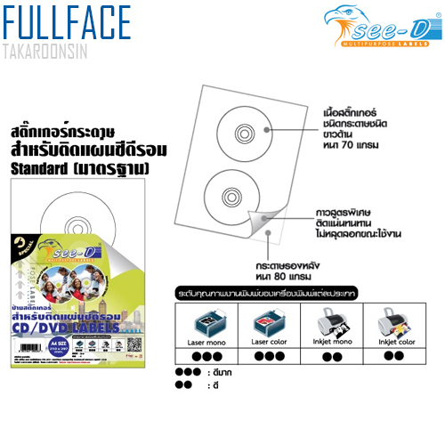 สติ๊กเกอร์กระดาษขาวด้าน SEE-D ติดแผ่นซีดีรอม FullFace