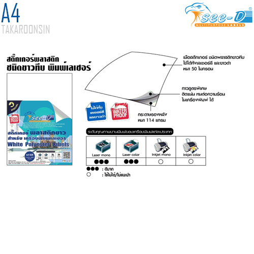 สติ๊กเกอร์พลาสติกขาวทึบ SEE-D 