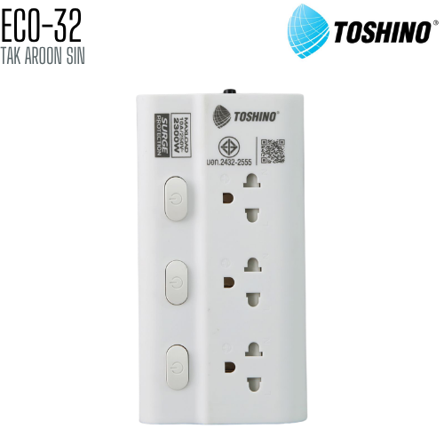 รางปลั๊กไฟ TOSHINO ECO-32 3 ช่อง 3 สวิตช์ สายยาว 2 เมตร