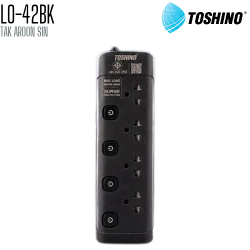 รางปลั๊กไฟ TOSHINO LO-42BK 4 ช่อง 4 สวิตช์ สายยาว 2 เมตร สีดำ