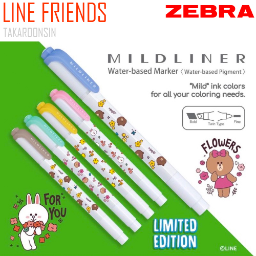 ปากกาเน้นข้อความ ZEBRA MILDLINER LINE FRIENDS (ชุด 5 สี)