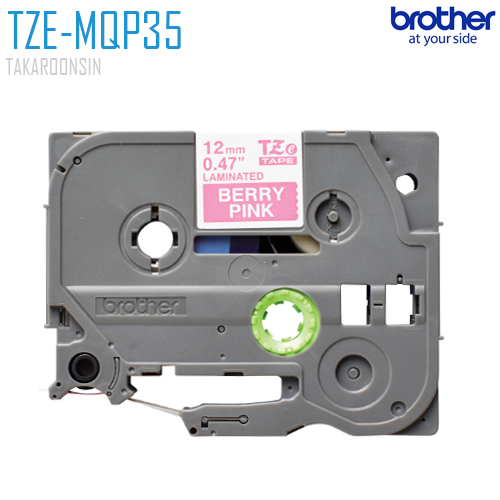 เทปพิมพ์ฉลาก 12 มิล BROTHER TZE-MQP35 (พื้นเทปสีชมพู ตัวอักษรสีขาว)