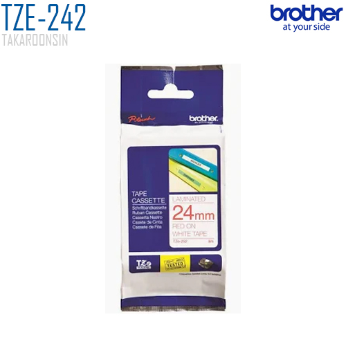 เทปพิมพ์ฉลาก 24 มิล BROTHER TZE-252 (พื้นเทปสีขาว ตัวอักษรสีแดง)