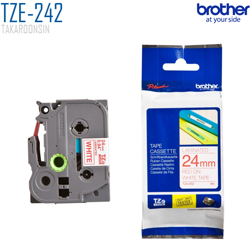 เทปพิมพ์ฉลาก 24 มิล BROTHER TZE-252 (พื้นเทปสีขาว ตัวอักษรสีแดง)