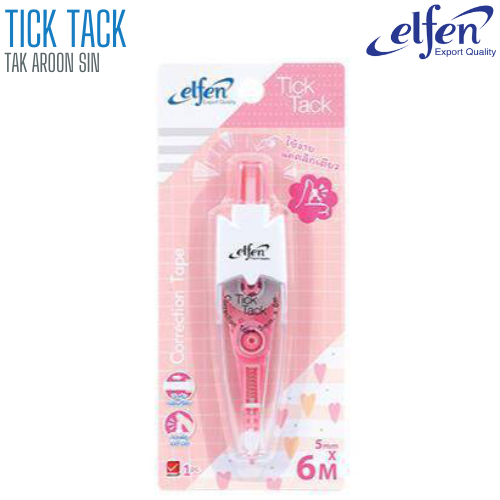 เทปลบคำผิด ELFEN TICK TACK ยาว 6 ม. (ใช้ง่ายแค่คลิกเดียว)