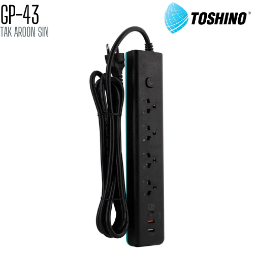 รางปลั๊กไฟ Toshino GP-43 ความยาว 3 เมตร + 2 USB 1 TYPE C