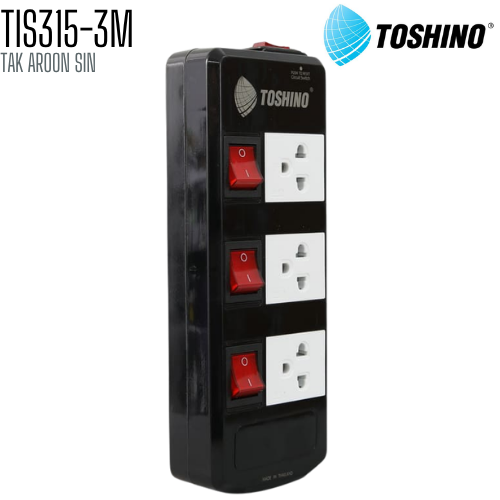 รางปลั๊กไฟ TOSHINO TIS315-3M 3 ช่อง 4 สวิตช์ สายยาว 3 เมตร