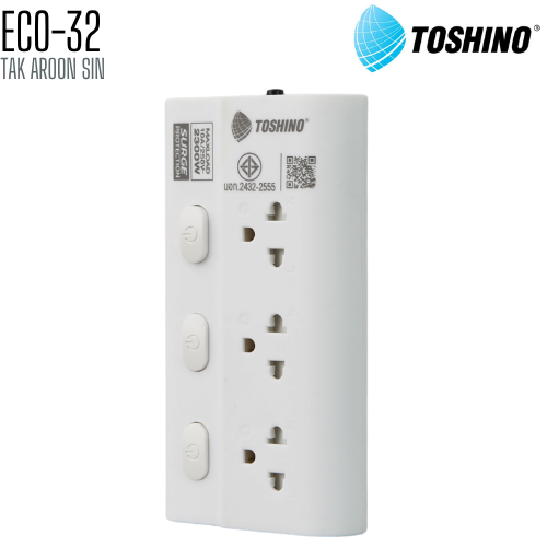 รางปลั๊กไฟ TOSHINO ECO-32 3 ช่อง 3 สวิตช์ สายยาว 2 เมตร