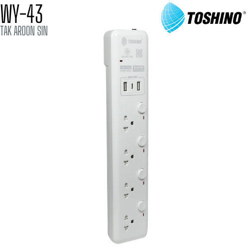 รางปลั๊กไฟ TOSHINO WY-43 4 ช่อง + 2 USB + 1 TYPE C สายยาว 3 เมตร